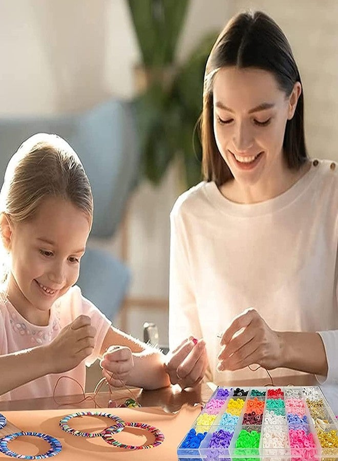 GKDARED مجموعة صنع أساور من الطين من GKDARED® للأطفال، 15 لونًا من الخرز المسطح الأنيق لأساور الصداقة، هدايا حرفية للفتيات من سن 6 إلى 12 عامًا (مجموعة خرز DIY - 1) - Image 5